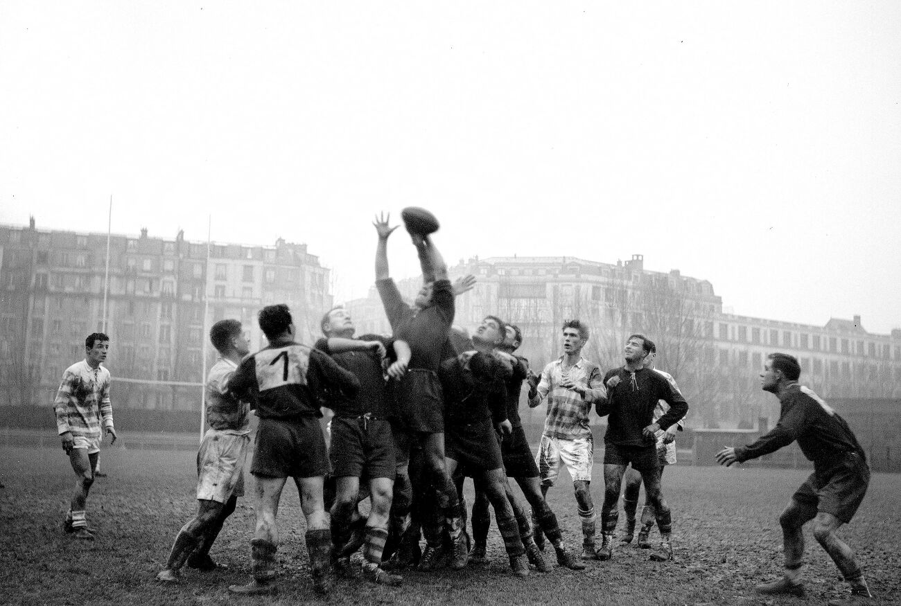 Match de rugby Racing Club de France contre Libourne. Paris, 30 novembre 1952