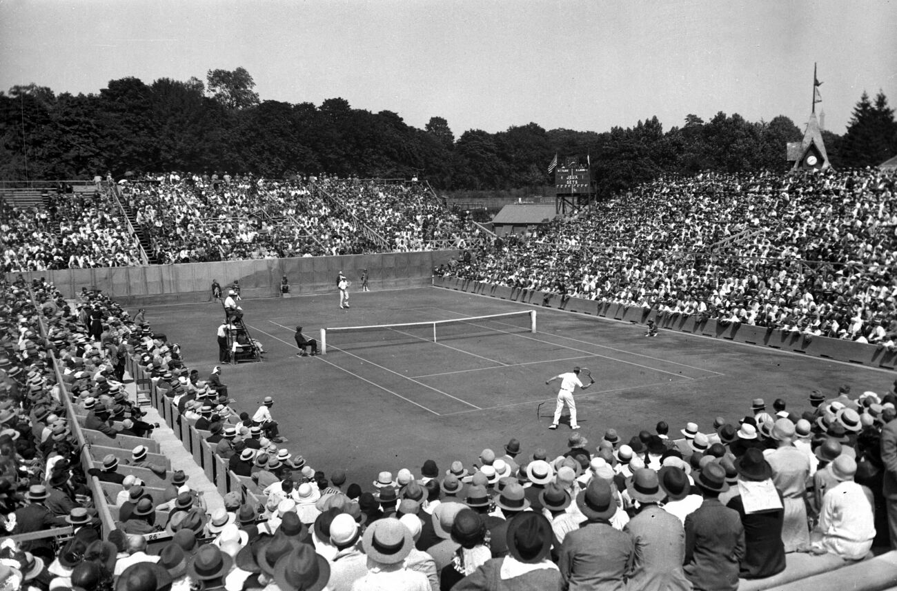 Coupe Davis. Match Tilden-Lacoste. Paris, stade Roland-Garros, 1928