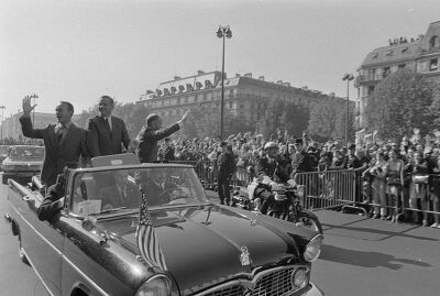 Neil Armstrong, Michael Collins et Edwin Aldrin en visite. Paris, 7 octobre 1969