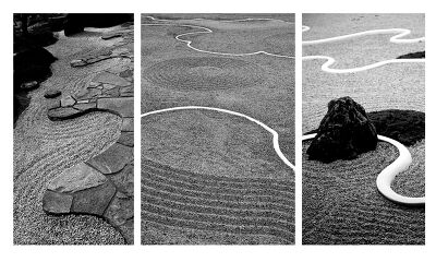 Triptyque dans un jardin japonais
