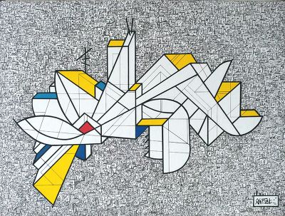 Fantaisie urbaine -61x46cm acrylique sur toile